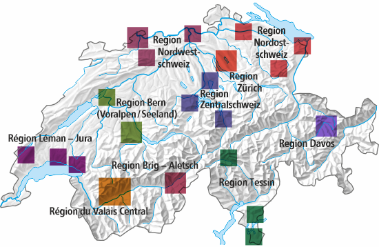 Hydrologische Exkursionen auf der Übersichtskarte der Schweiz hades_wege_d